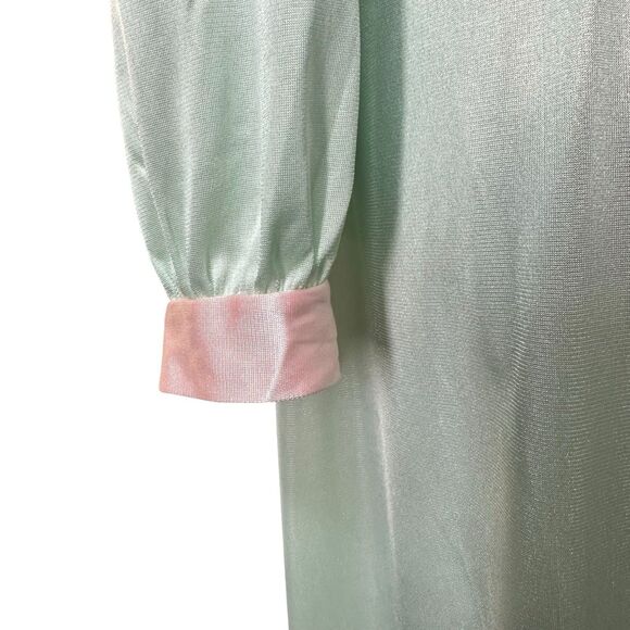 Vintage 80s Gilead Mint Green Pink Trim Satin Robe Dressing Gown Made in USA - Picture 6 of 7